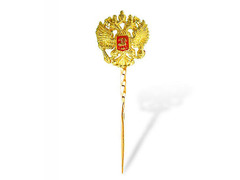 Серебряная заколка «Герб РФ» с эмалью и позолотой
